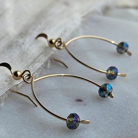 Wishbone Dangle Earrings  | 14k Gold-filled Iridescent Faceted bead