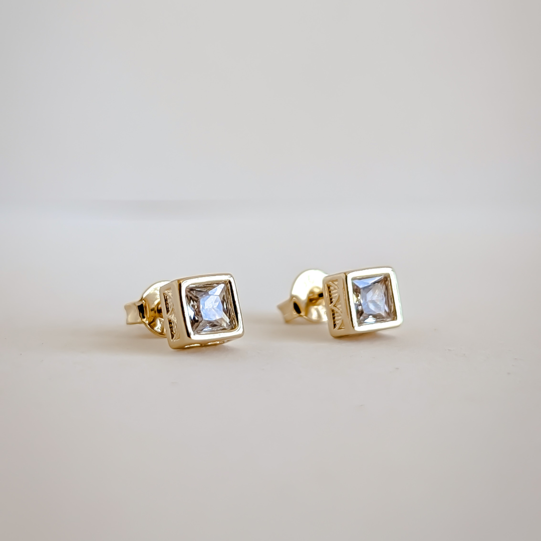 18k Gold Filled Cube Stud Earrings Cubic Zirconia