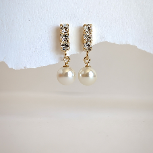 18k Gold filled Cubic Zirconia and Pearls Dangle Earrings