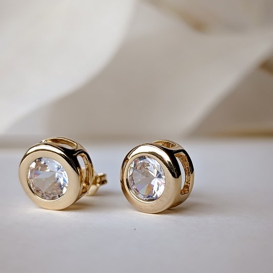 18k Gold Filled Classic 10mm Cubic Zirconia | Stud Earrings