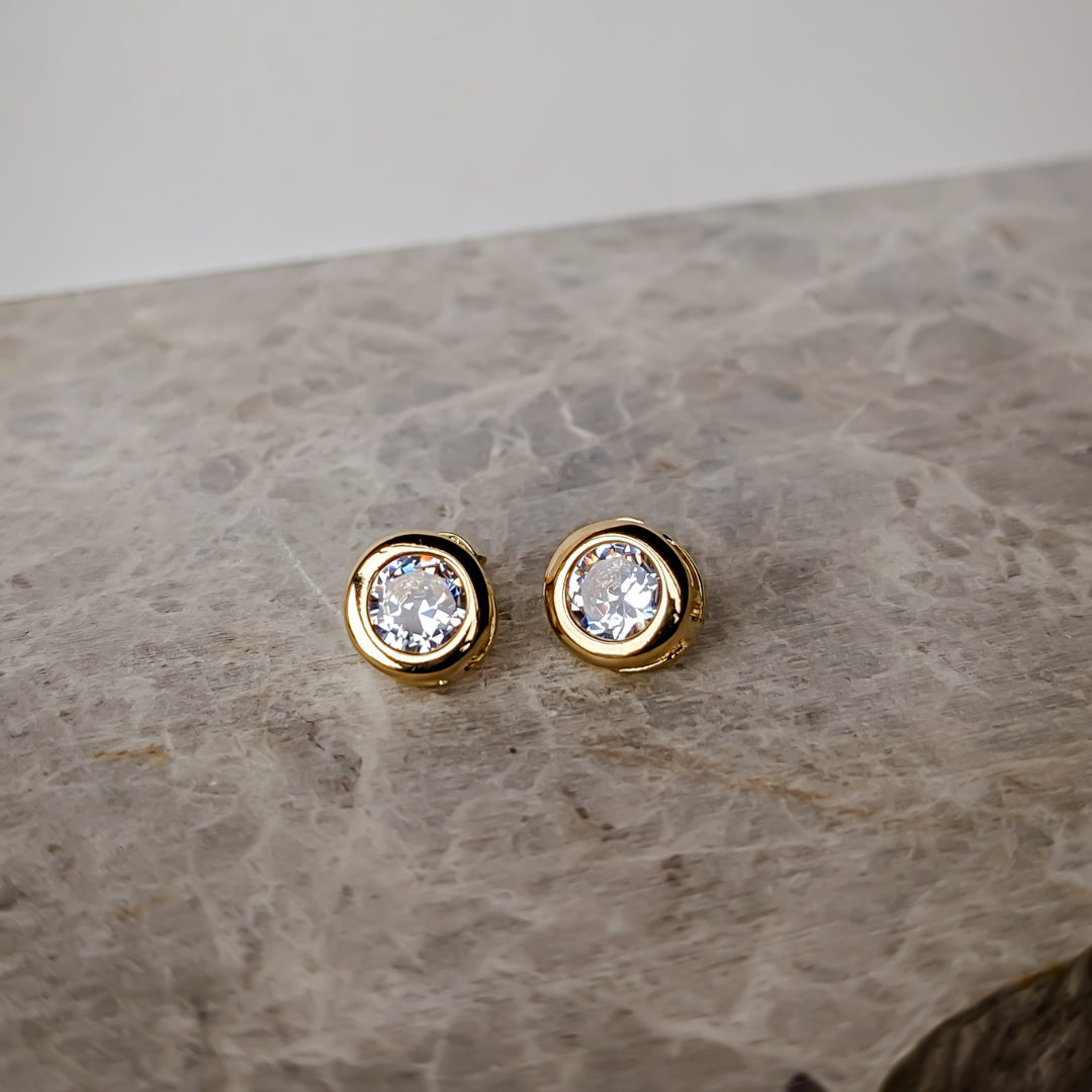 18k Gold Filled Classic 10mm Cubic Zirconia | Stud Earrings