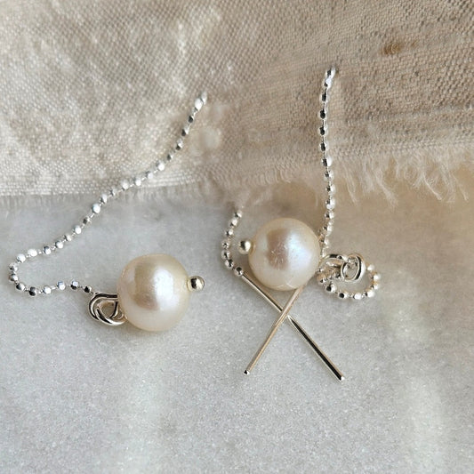 Whispers Earrings Sterling Silver and Pearl Earrings